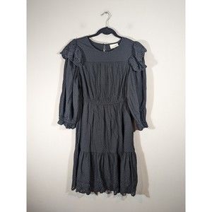 Universal Thread Grey Ruffle Eyelet Long Sleeve Prairie‎ Dress Women Size M